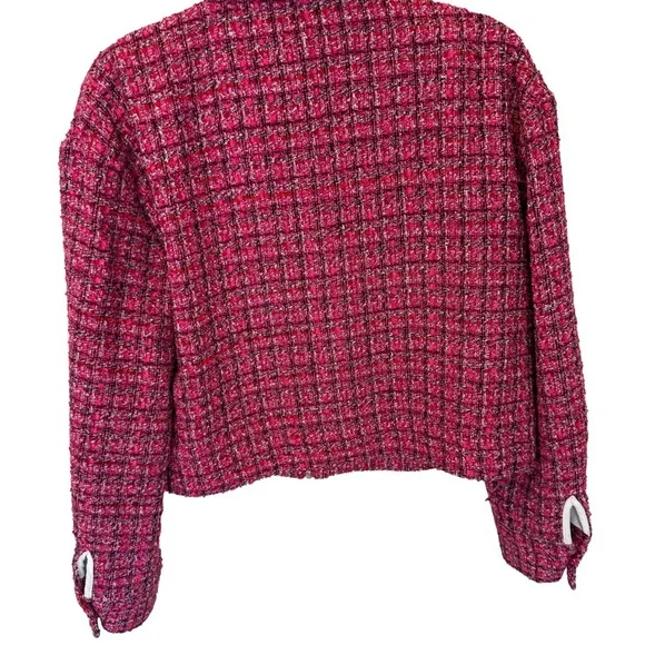 Rachel Zoe Pink Tweed Bouclé Cropped Zip Jacket Blazer S - Picture 4 of 13
